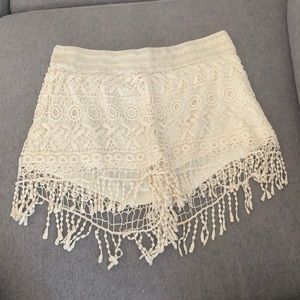 Ivory lace high waisted shorts